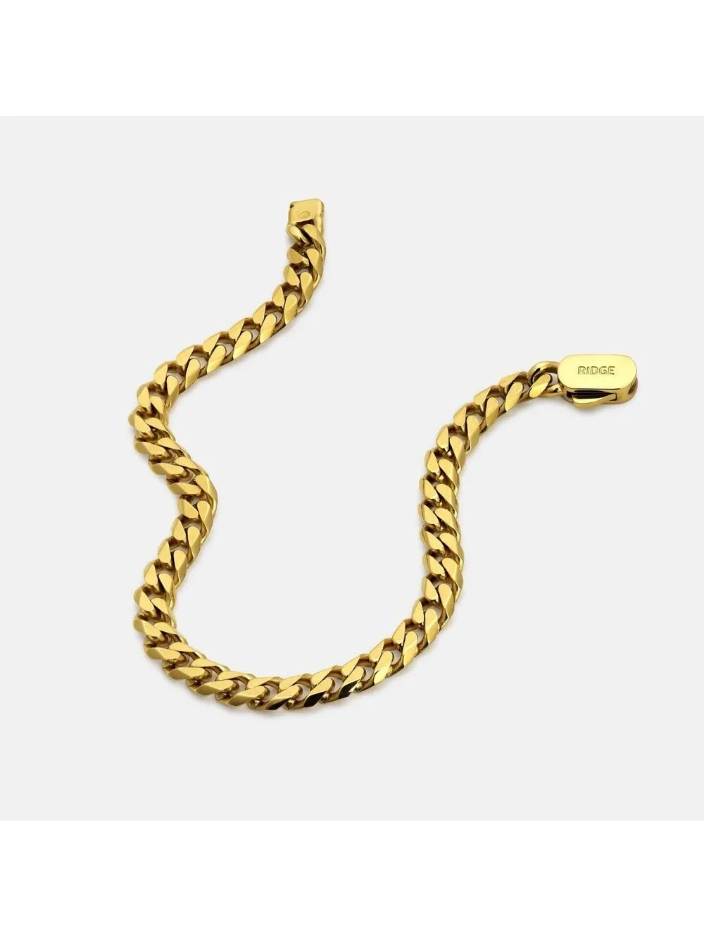 Ridge Curb Chain 18K Gold Over Stainless Steel 22” Necklace 8.5” Bracelet set